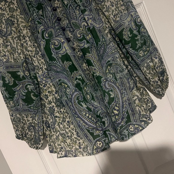 ZIMMERMANN OTTIE LINEN BILLOW BLOUSE GREEN PAISLEY - Picture 5 of 14